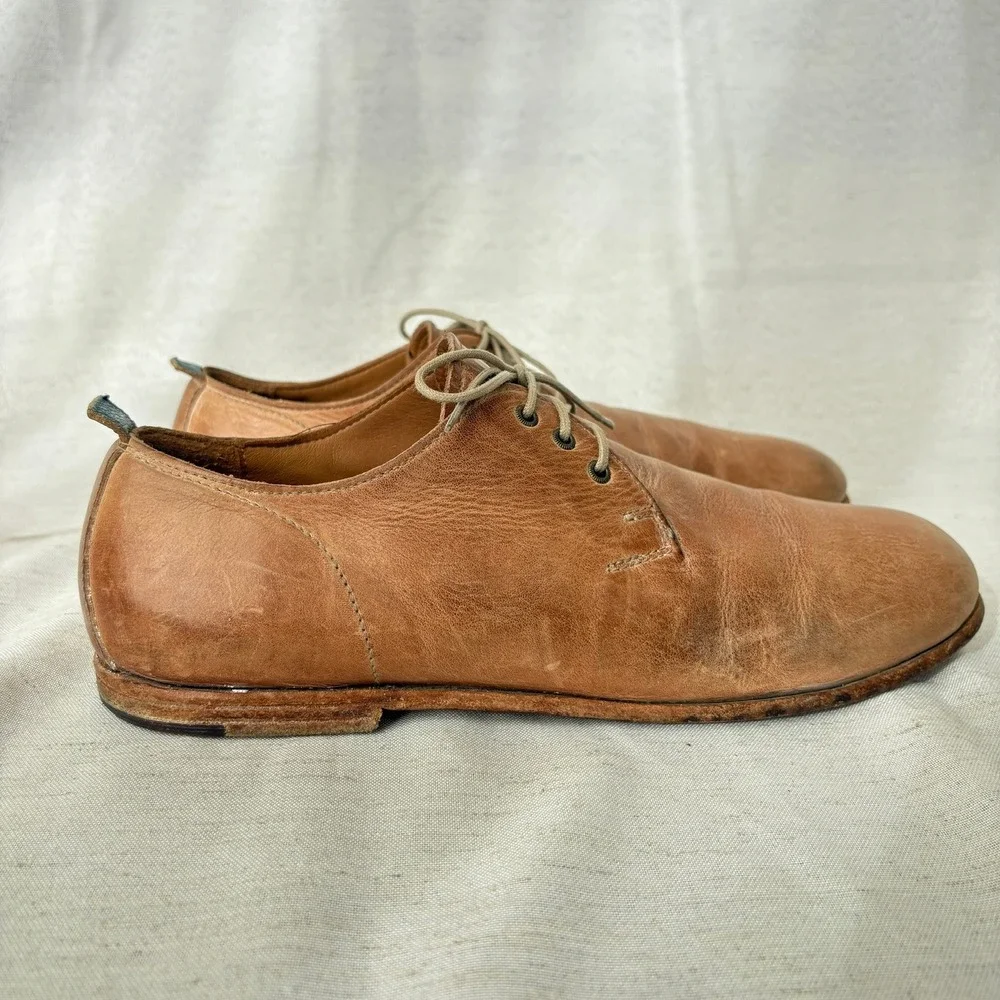 MOMA Mens Brown Leather Derby‎ Lace Up Oxford Dress Italian Shoes Casual
